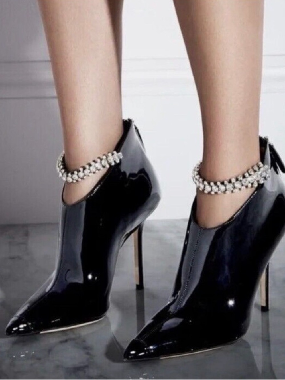 Jimmy Choo Patent Leather Bootie With Crystal Embellishments